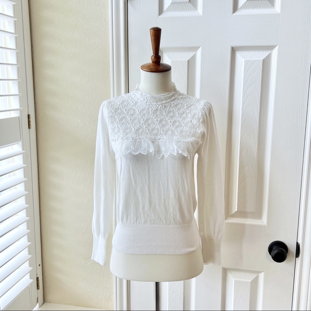 Earth Music & Ecology White Lacy Mock Neck Pullover Sweater size S